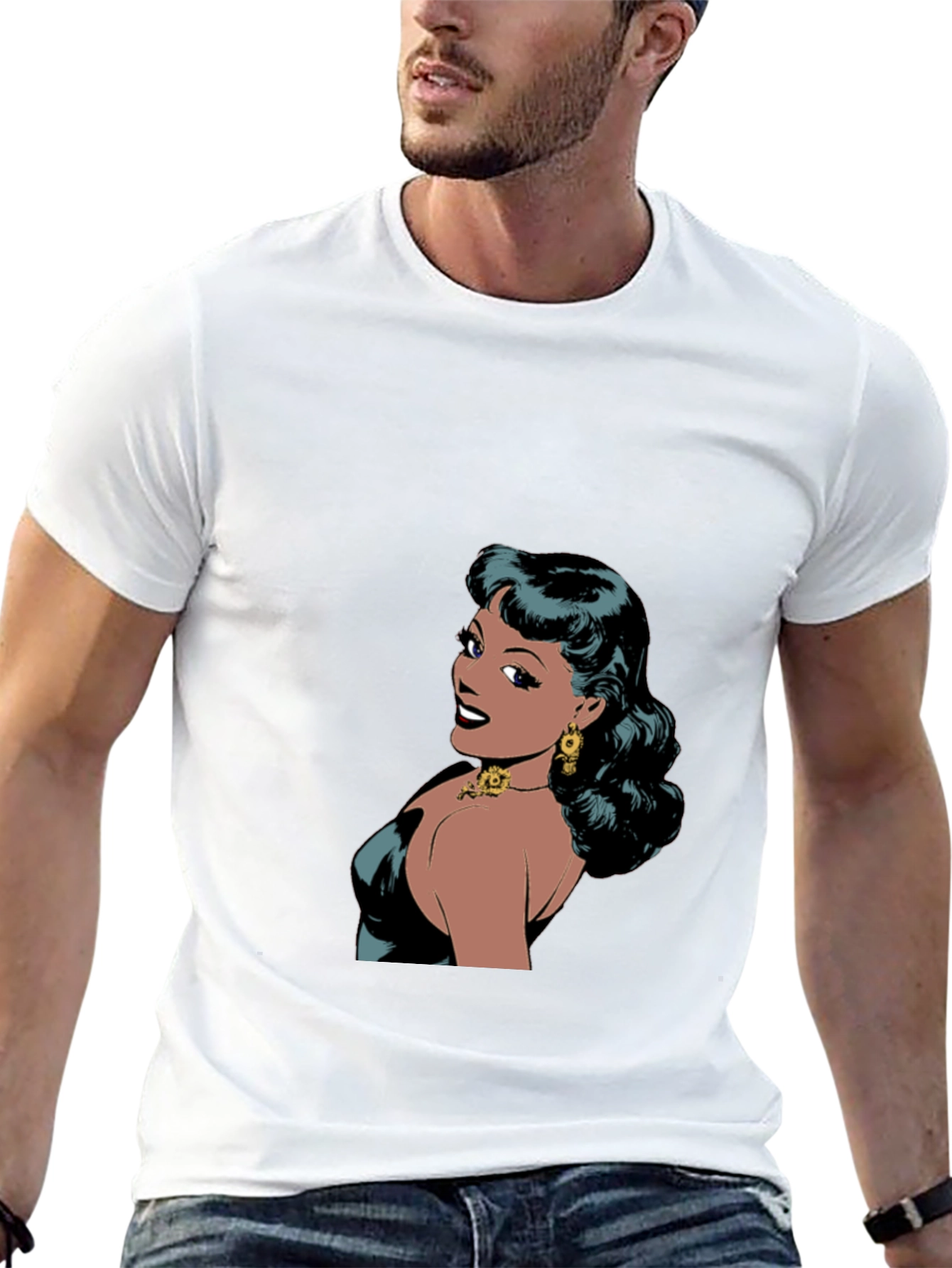 Retro Comic Woman Graphic T-Shirt - Black