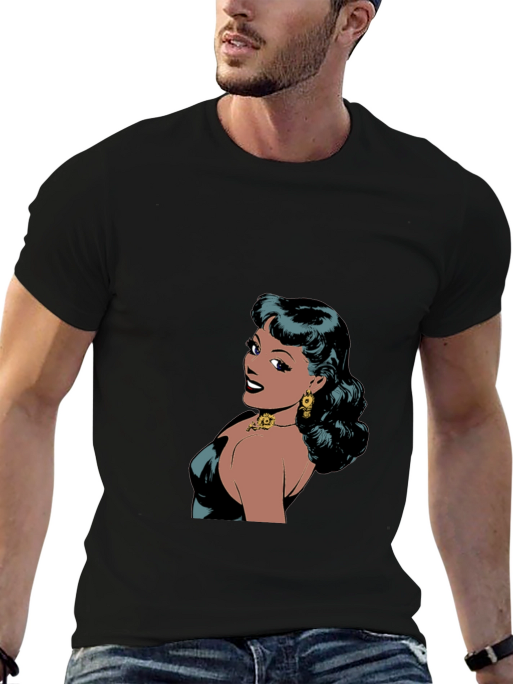 Retro Comic Woman Graphic T-Shirt - Black