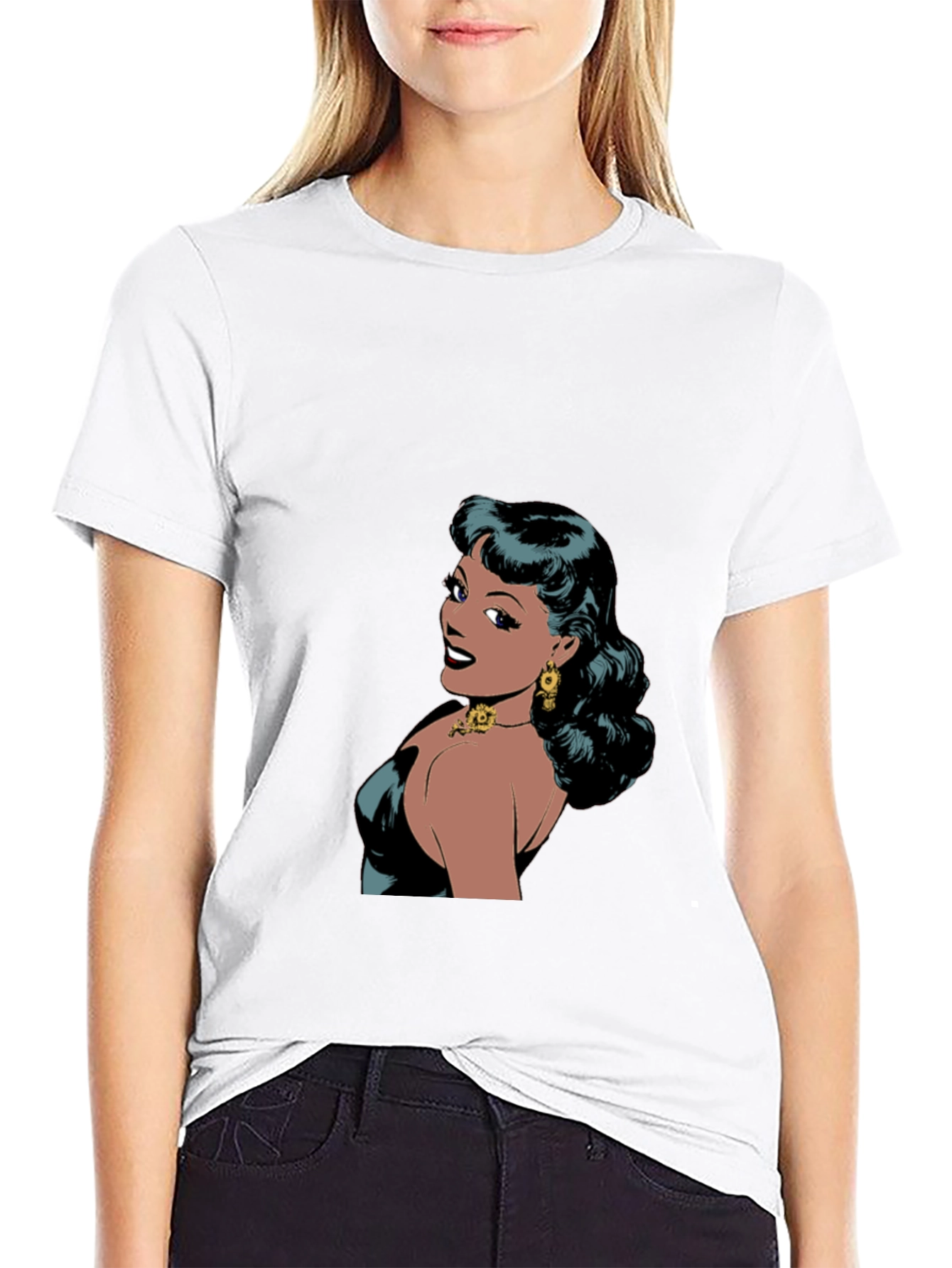 Retro Comic Woman Graphic T-Shirt - Black