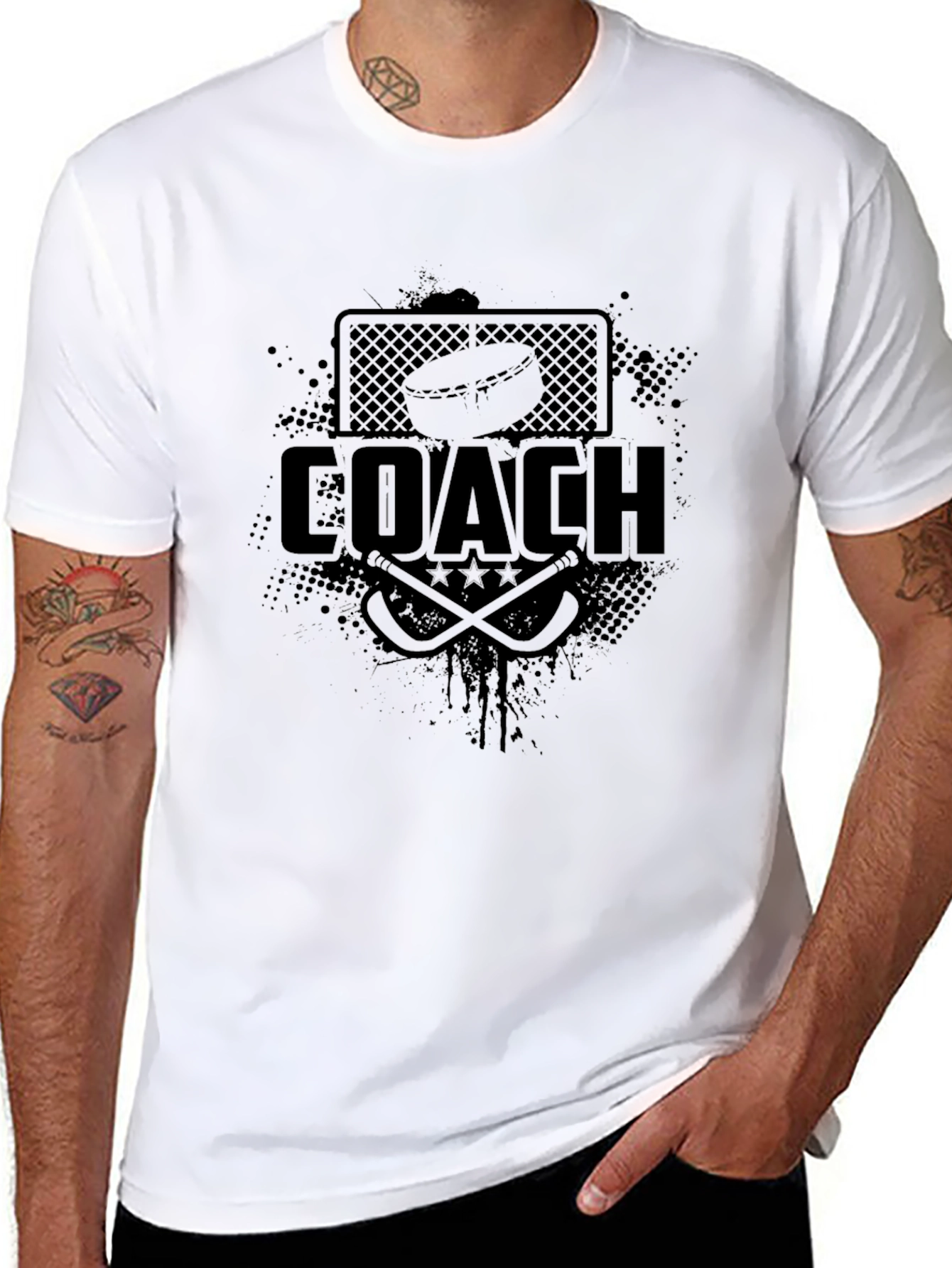 Hockey Coach Graphic Print T-Shirt - Black