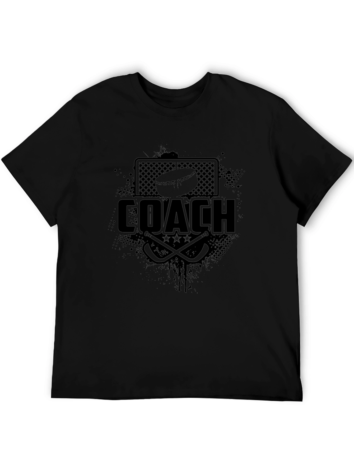 Hockey Coach Graphic Print T-Shirt - Black