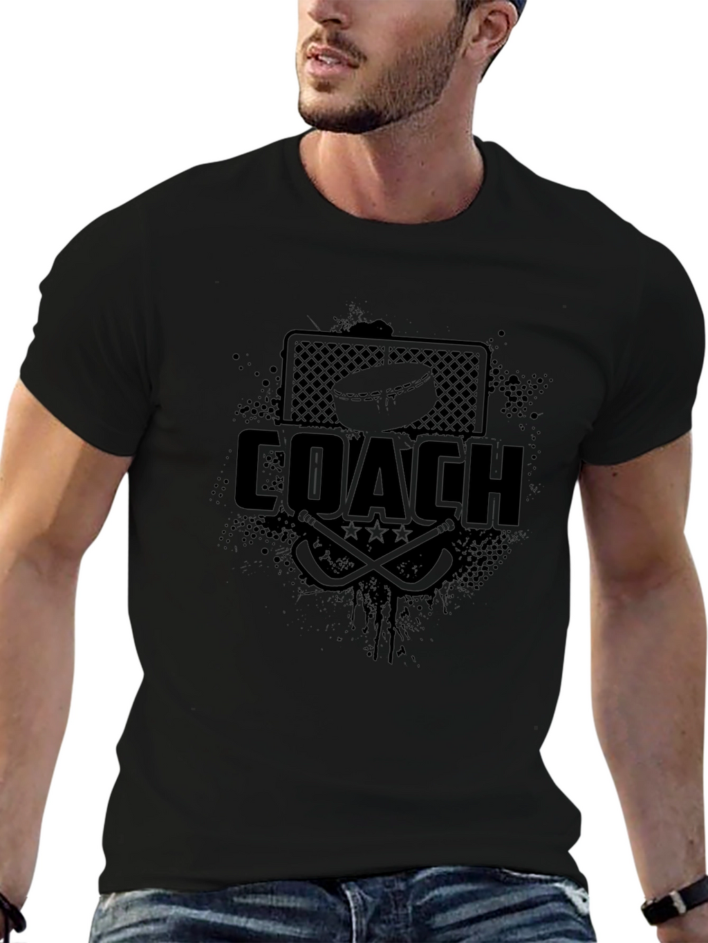 Hockey Coach Graphic Print T-Shirt - Black