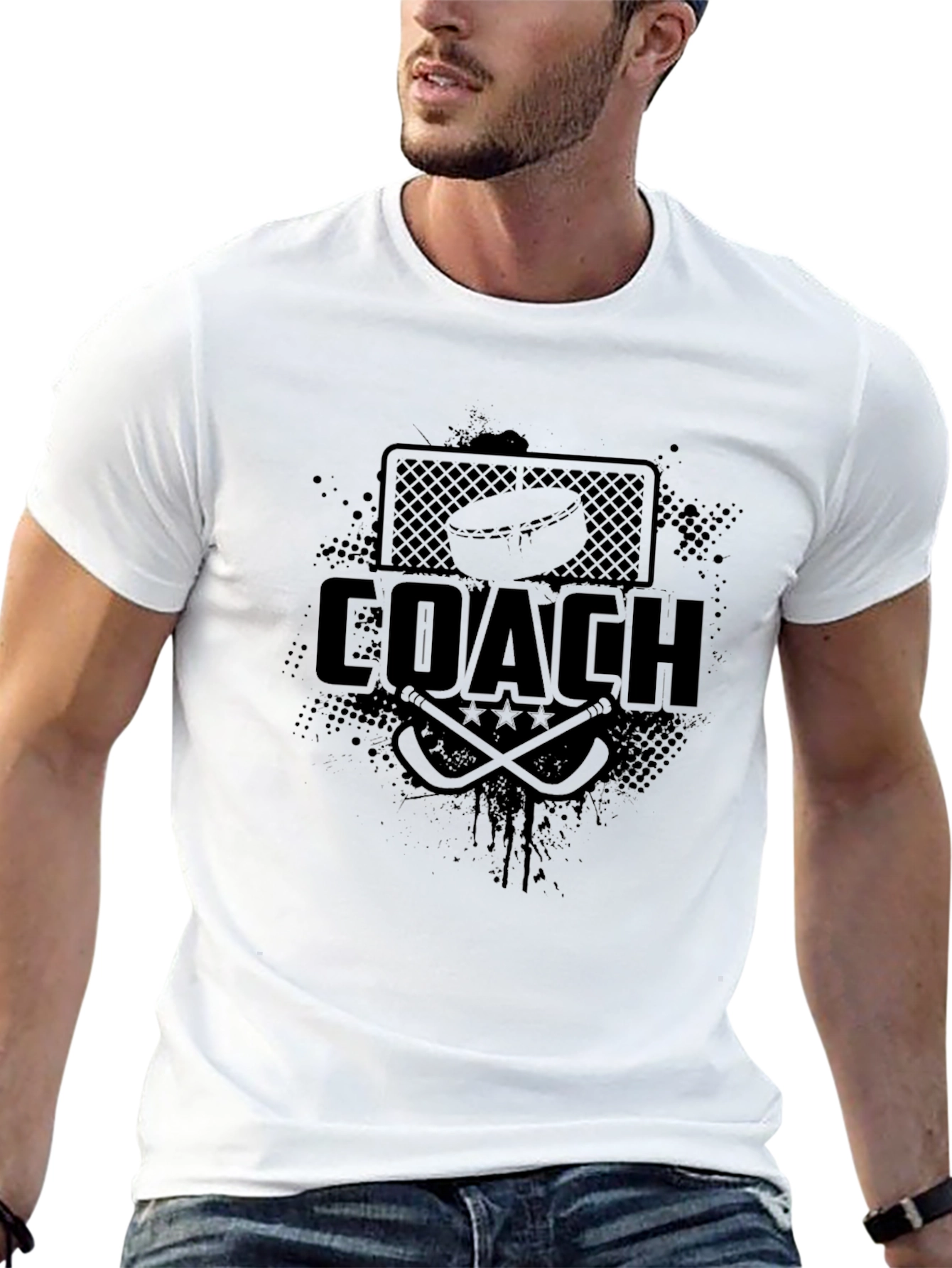 Hockey Coach Graphic Print T-Shirt - Black