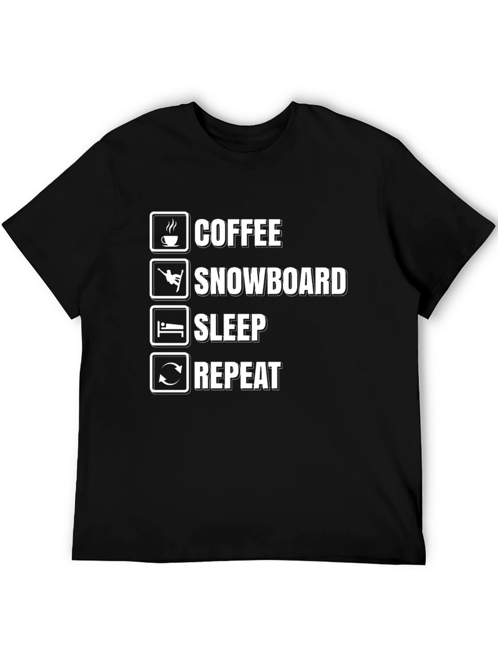 Coffee Snowboard Sleep Repeat Black Graphic T-Shirt