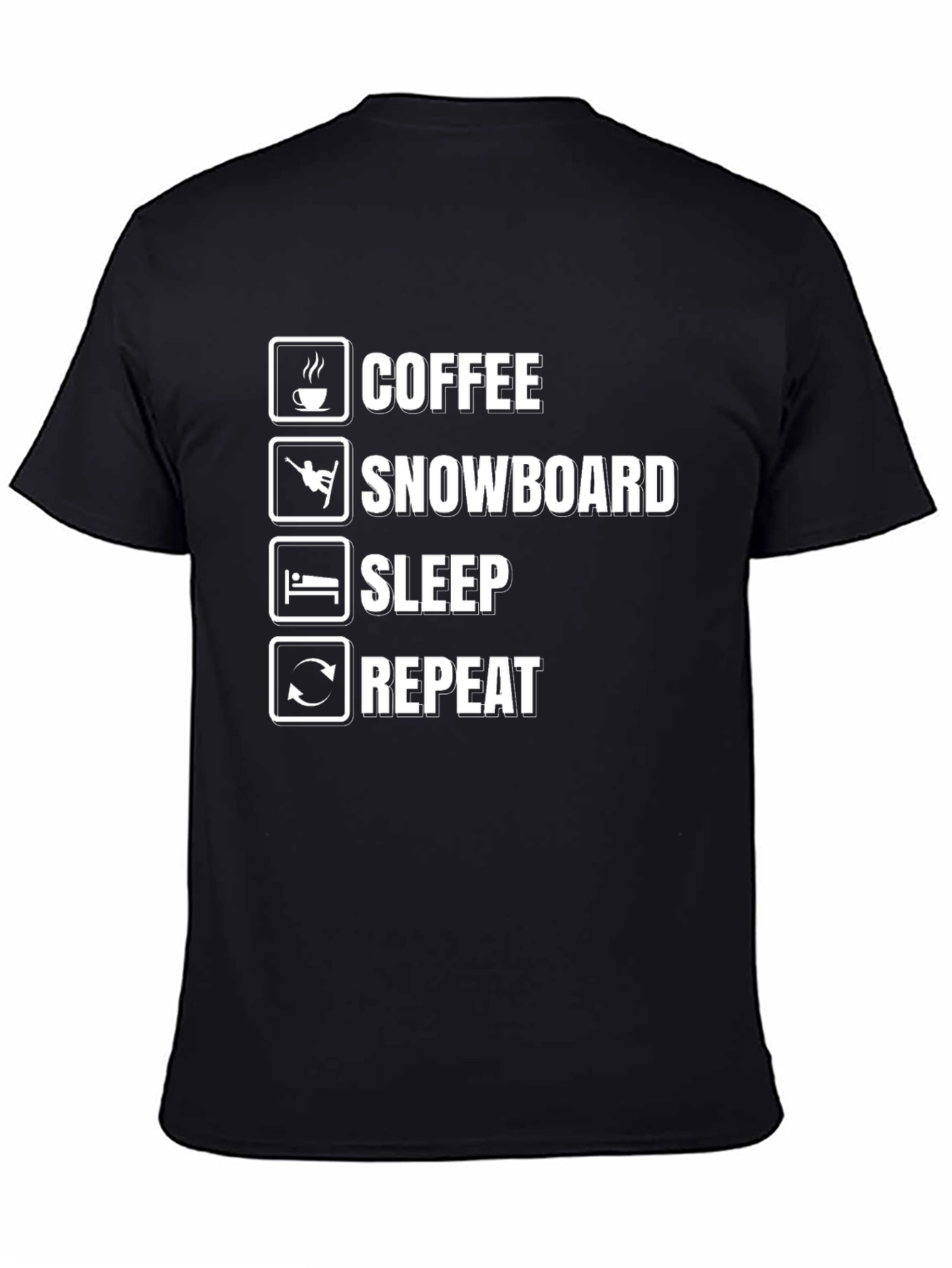 Coffee Snowboard Sleep Repeat Black Graphic T-Shirt