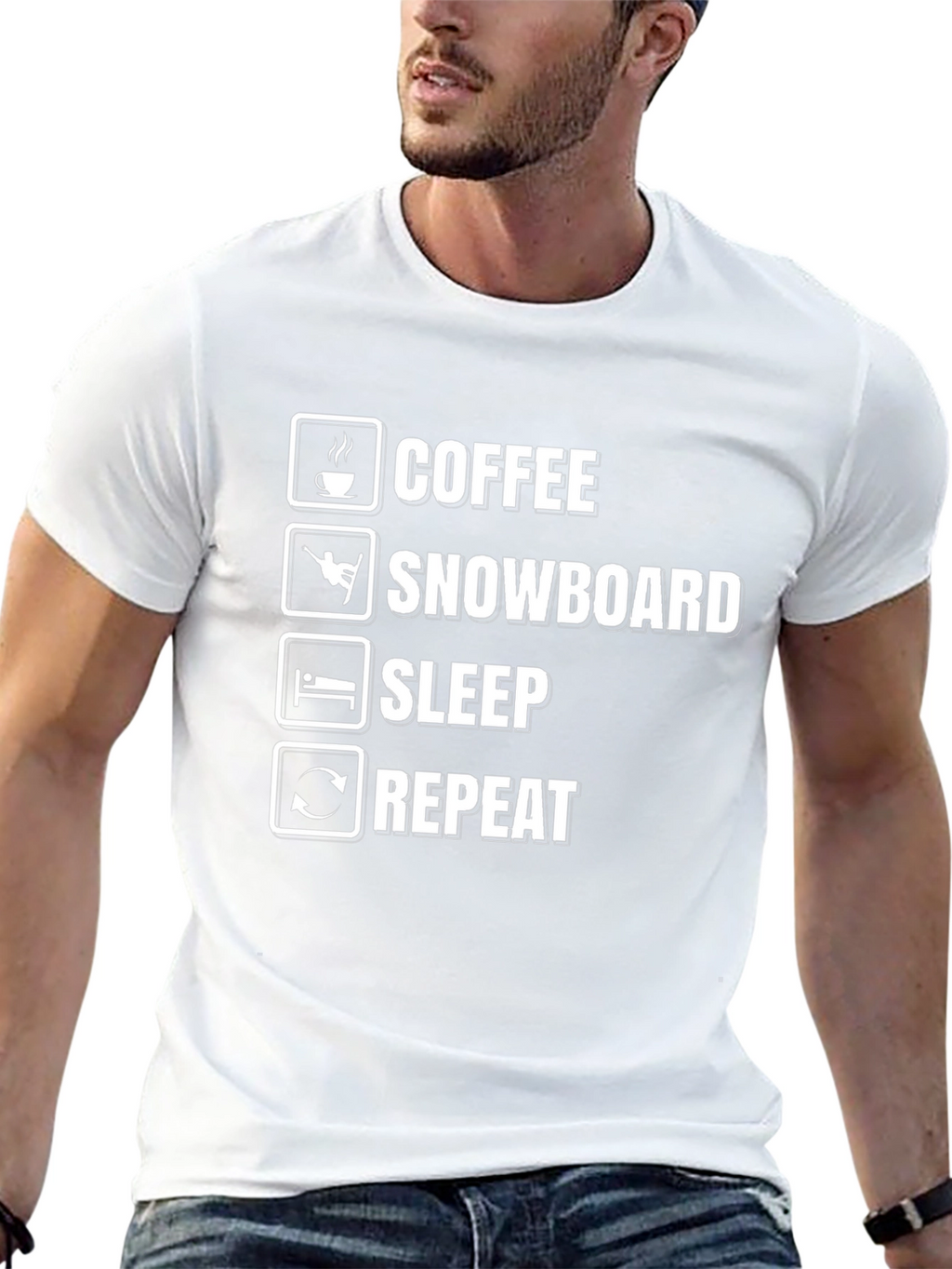 Coffee Snowboard Sleep Repeat Black Graphic T-Shirt
