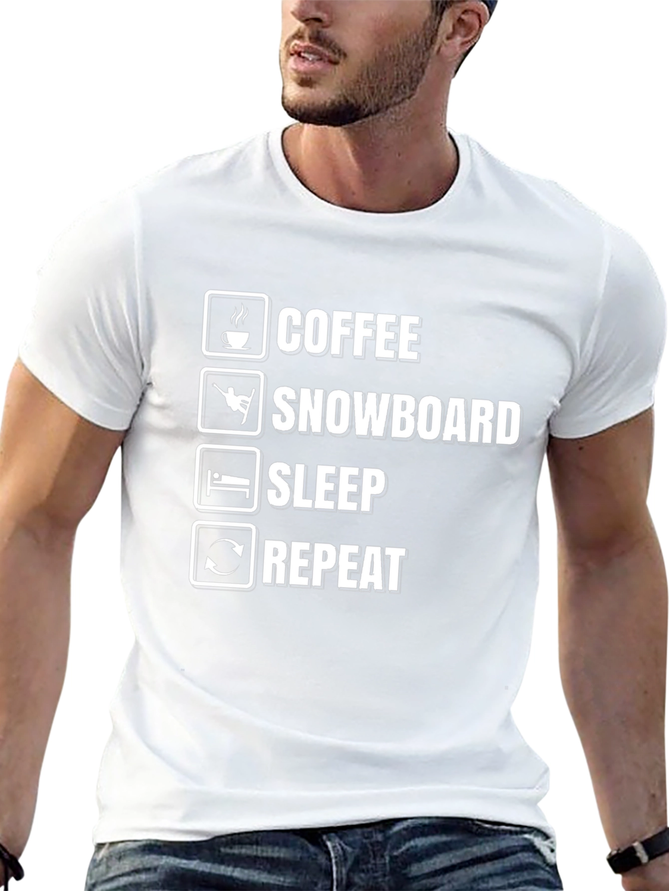 Coffee Snowboard Sleep Repeat Black Graphic T-Shirt