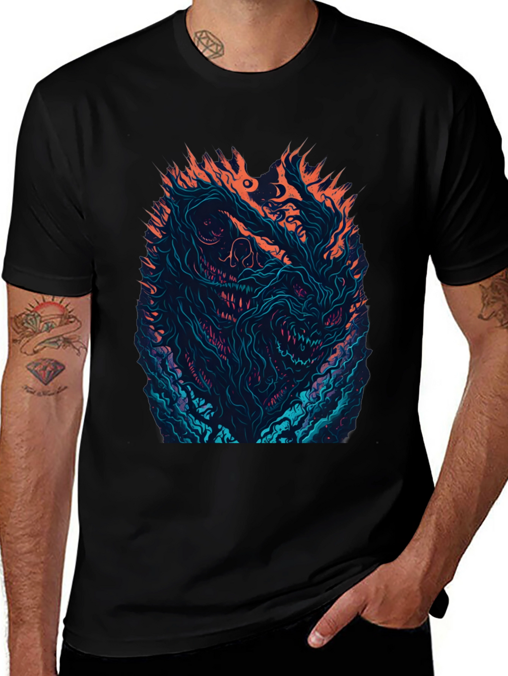 Fiery Monster Graphic Black T-Shirt