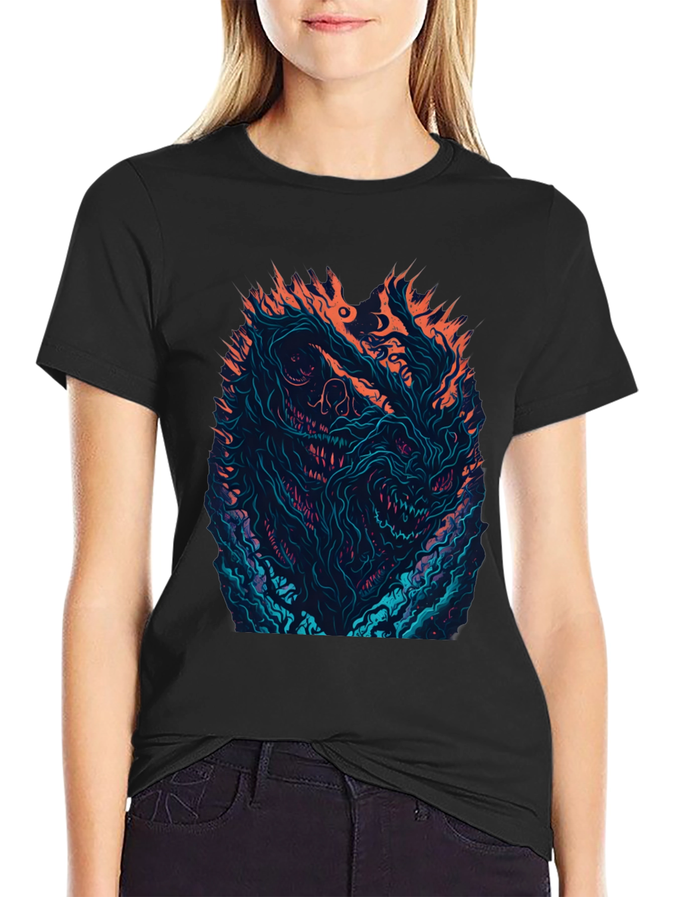 Fiery Monster Graphic Black T-Shirt