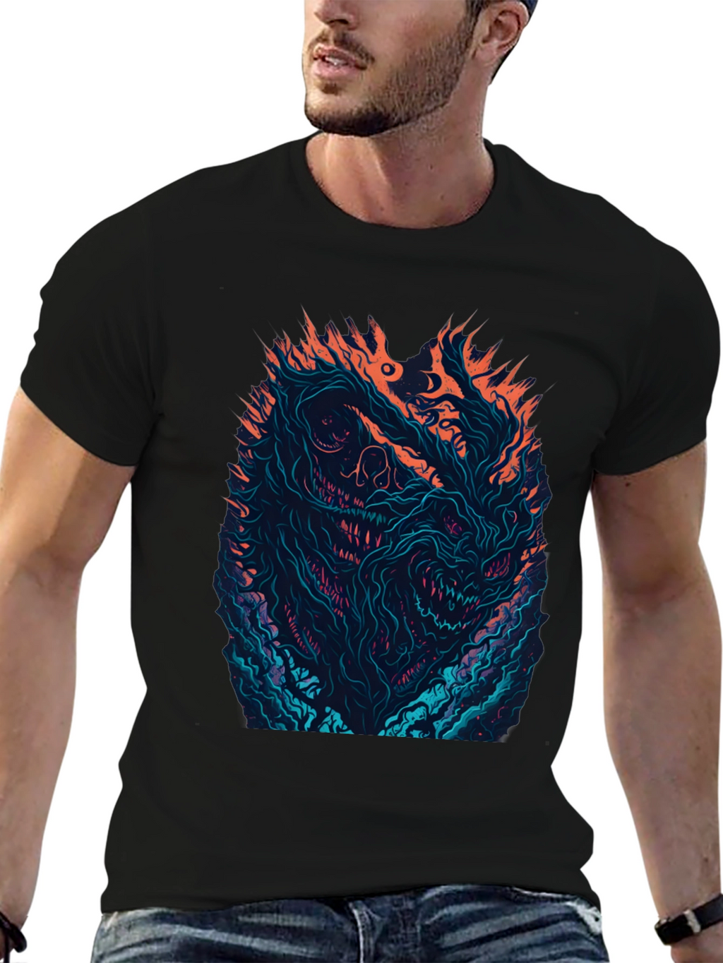 Fiery Monster Graphic Black T-Shirt