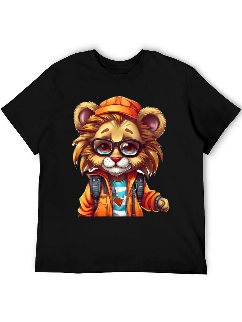 Cartoon Lion Graphic Tee - Black