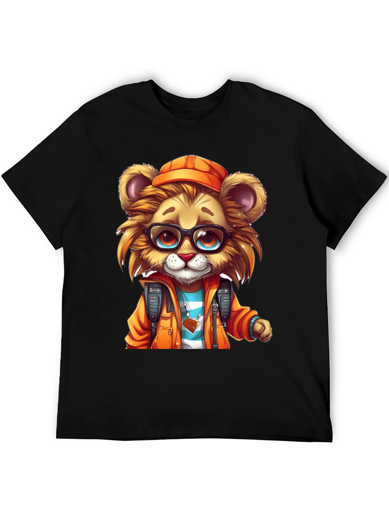 Cartoon Lion Graphic Tee - Black