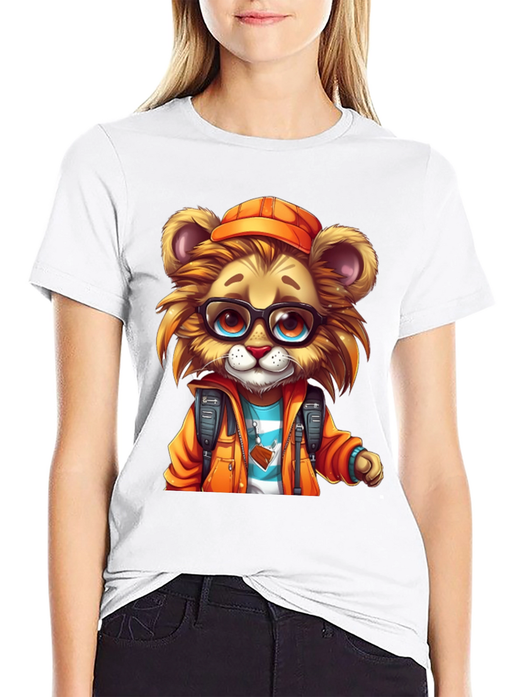 Cartoon Lion Graphic Tee - Black