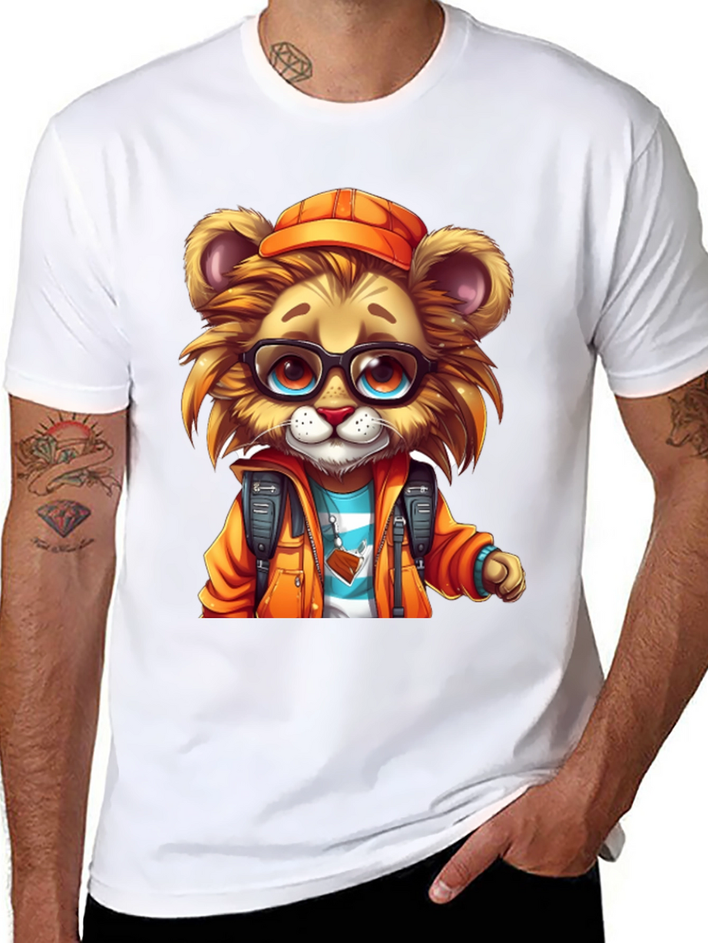 Cartoon Lion Graphic Tee - Black