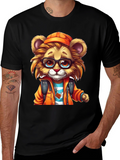 Cartoon Lion Graphic Tee - Black