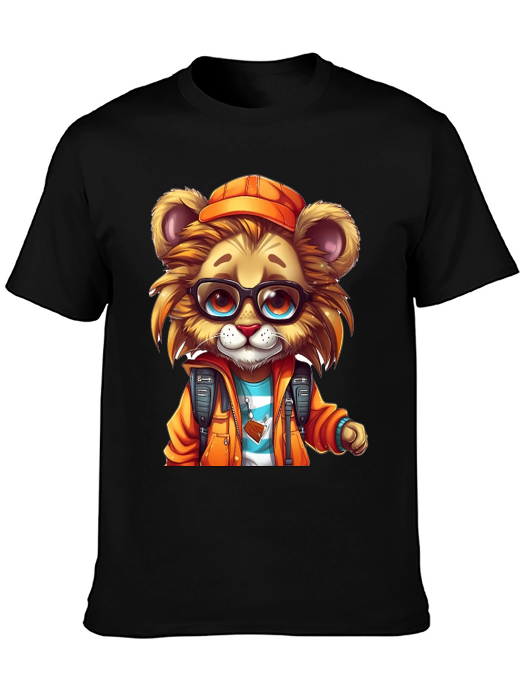 Cartoon Lion Graphic Tee - Black