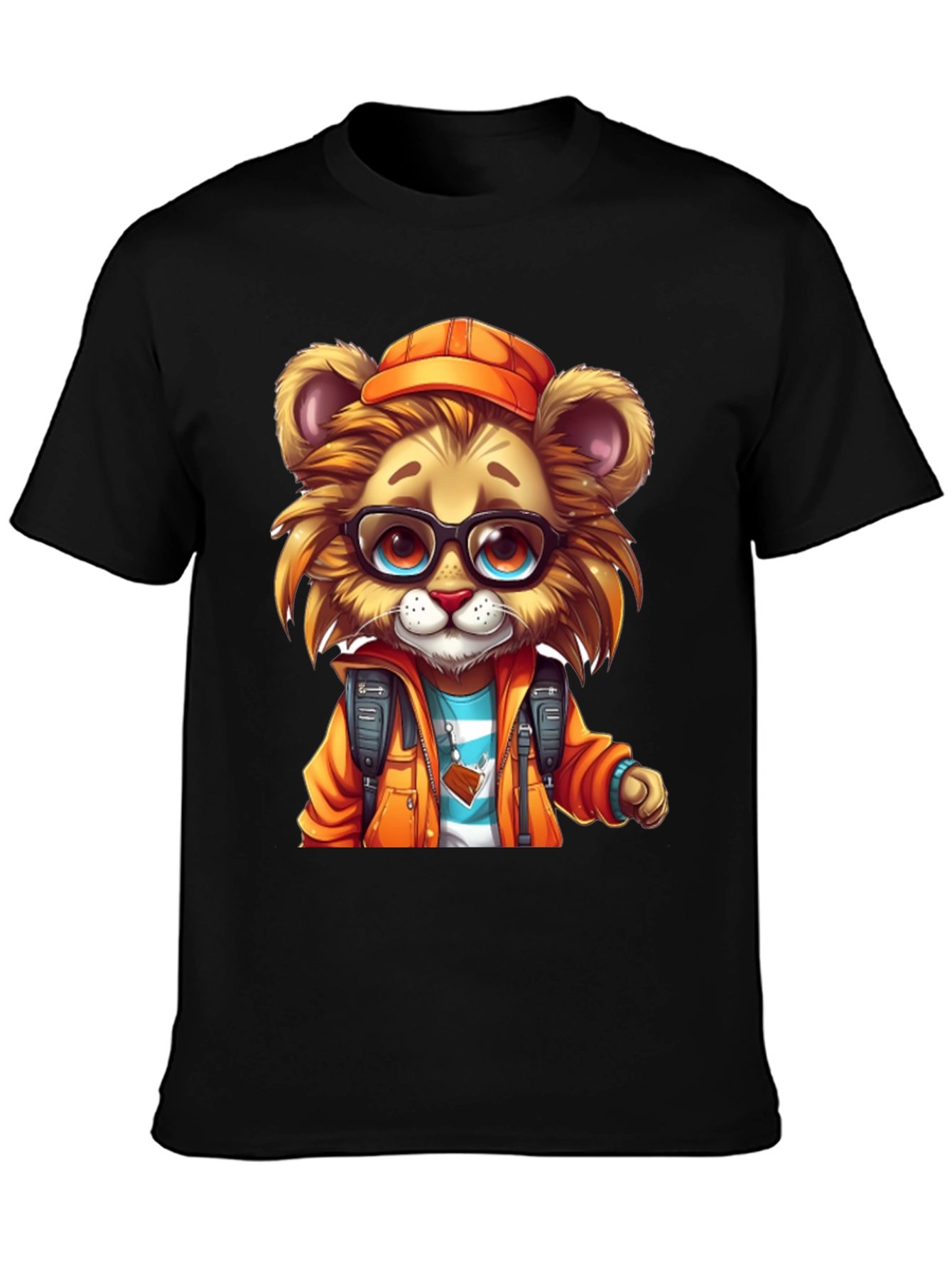 Cartoon Lion Graphic Tee - Black