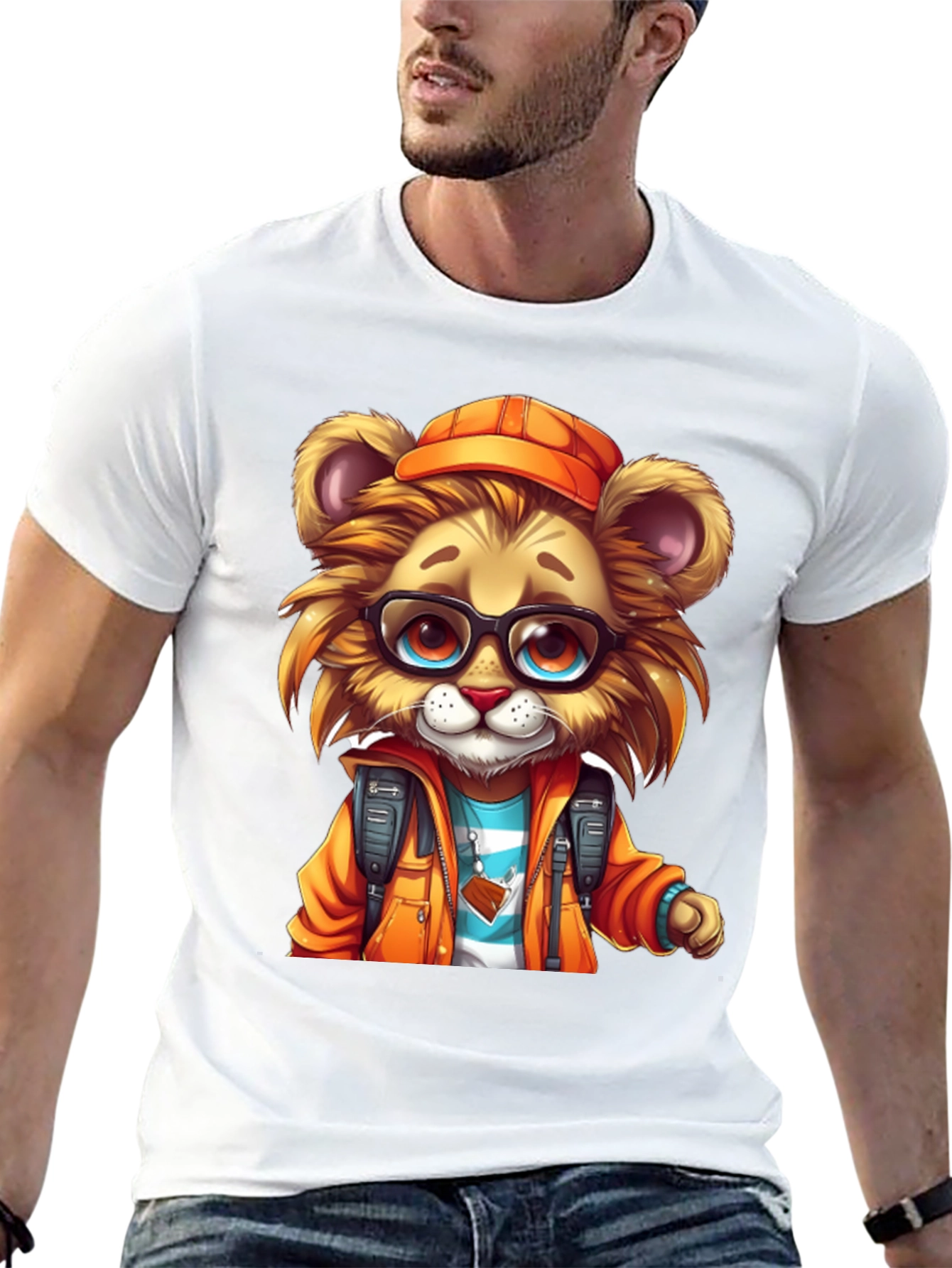 Cartoon Lion Graphic Tee - Black