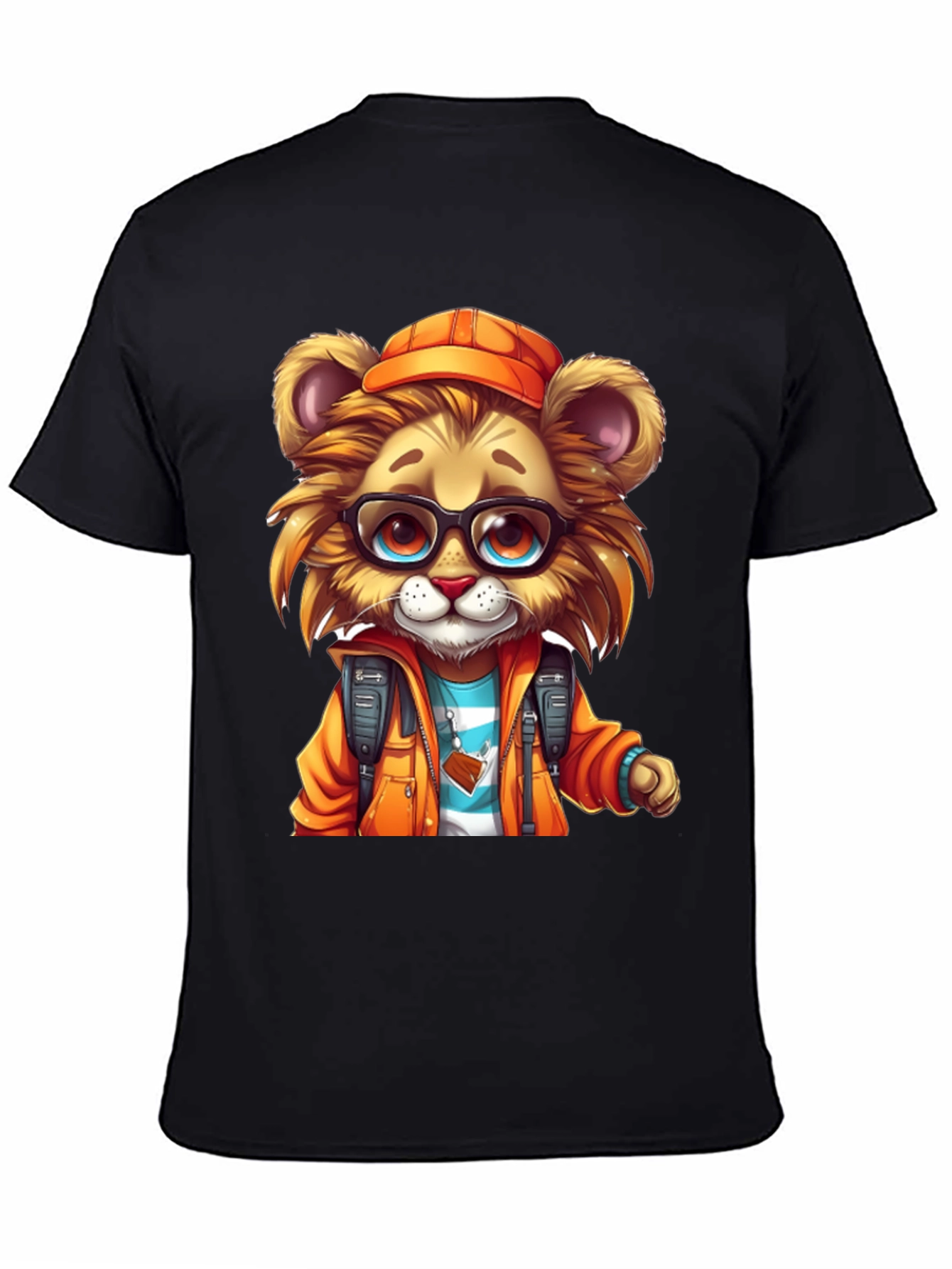 Cartoon Lion Graphic Tee - Black