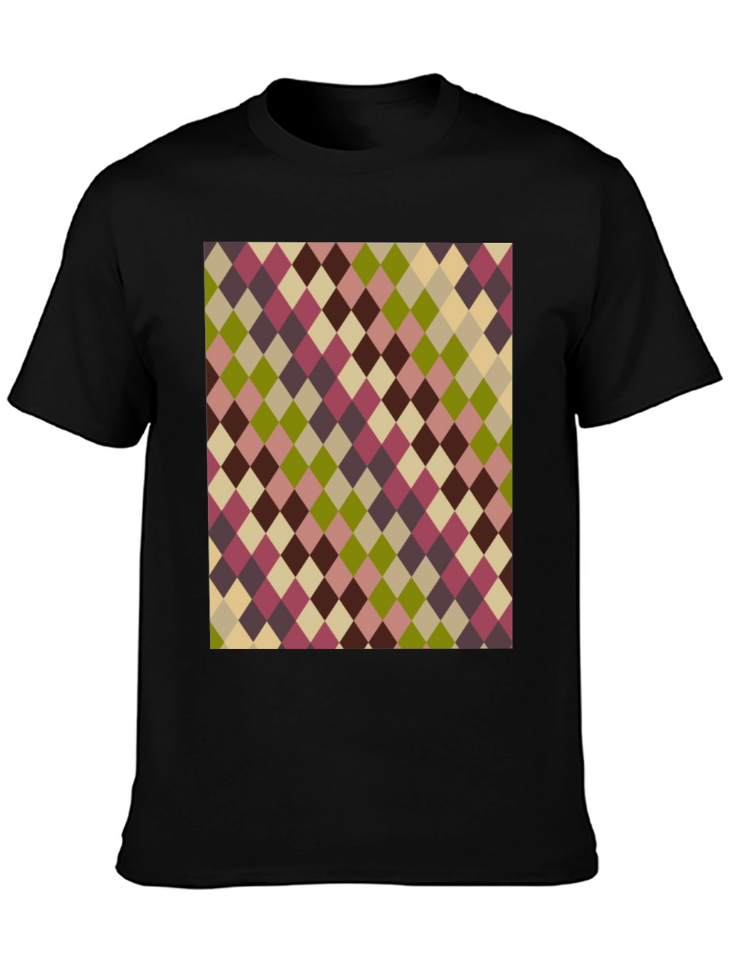 Retro Argyle Pattern Black T-Shirt