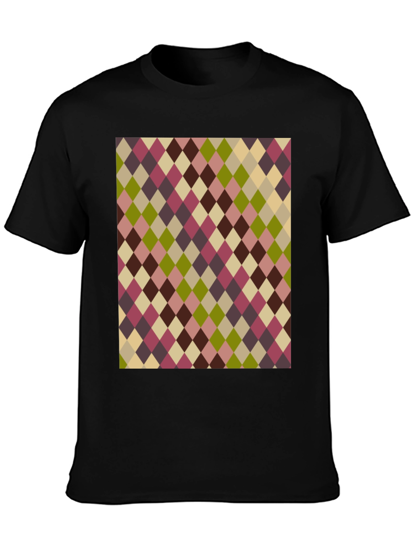 Retro Argyle Pattern Black T-Shirt