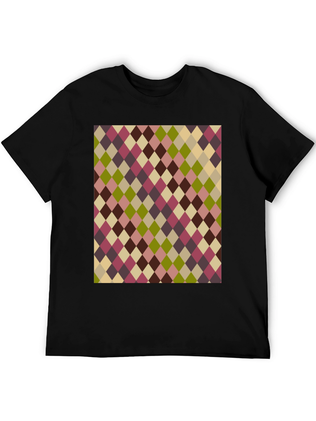 Retro Argyle Pattern Black T-Shirt