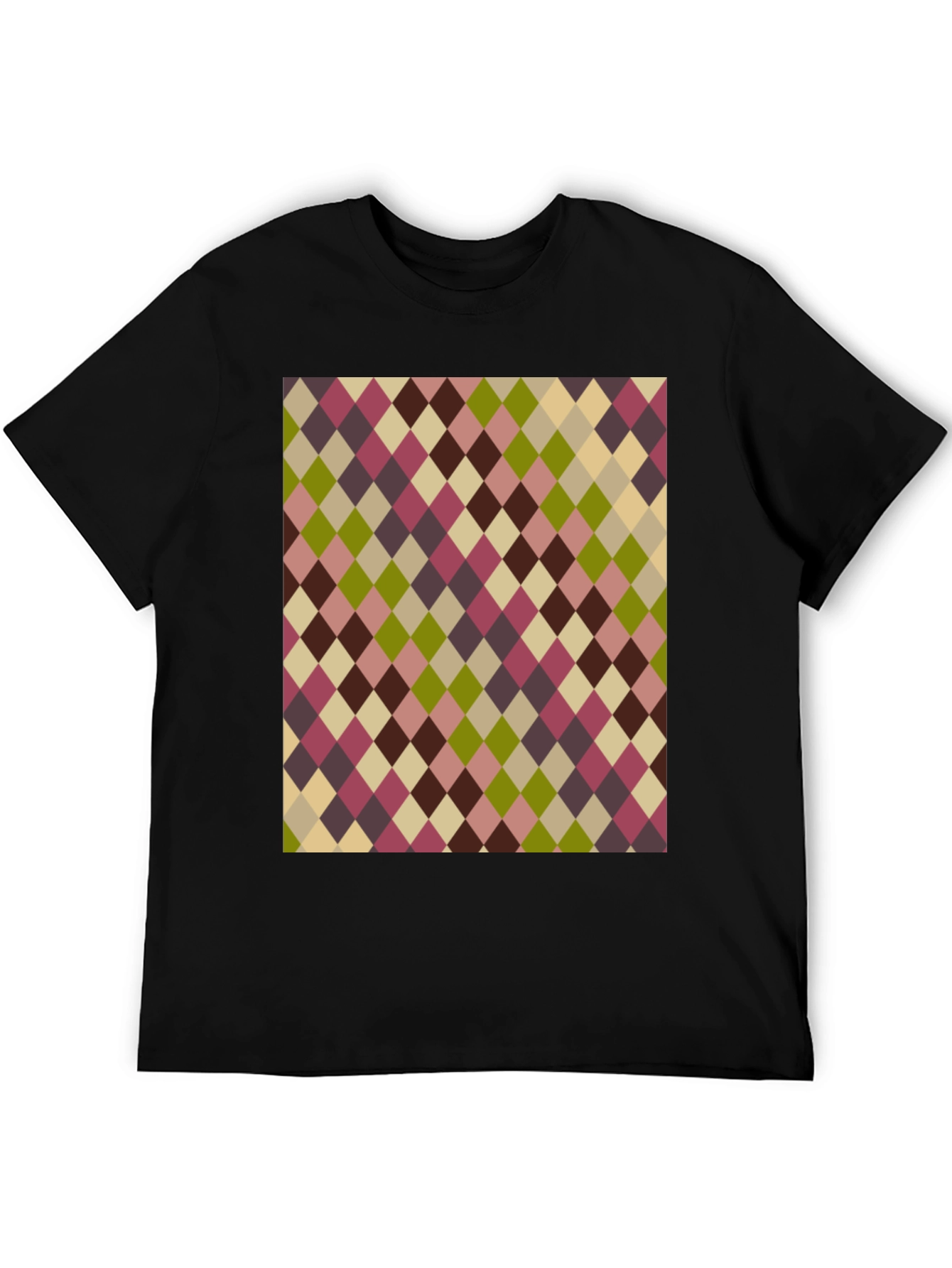 Retro Argyle Pattern Black T-Shirt