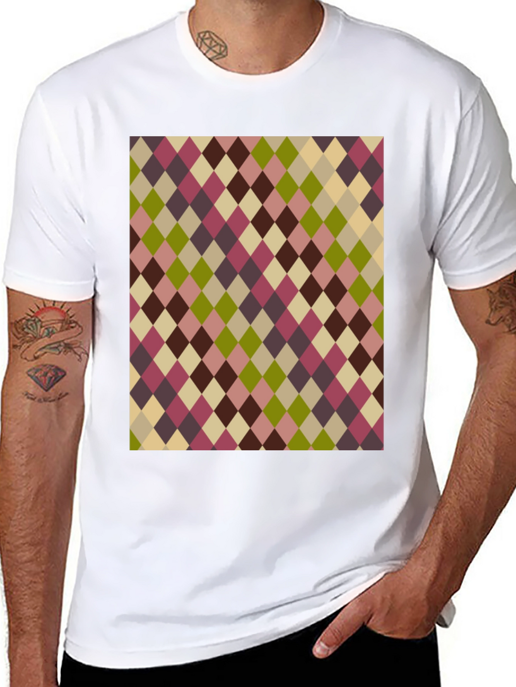Retro Argyle Pattern Black T-Shirt
