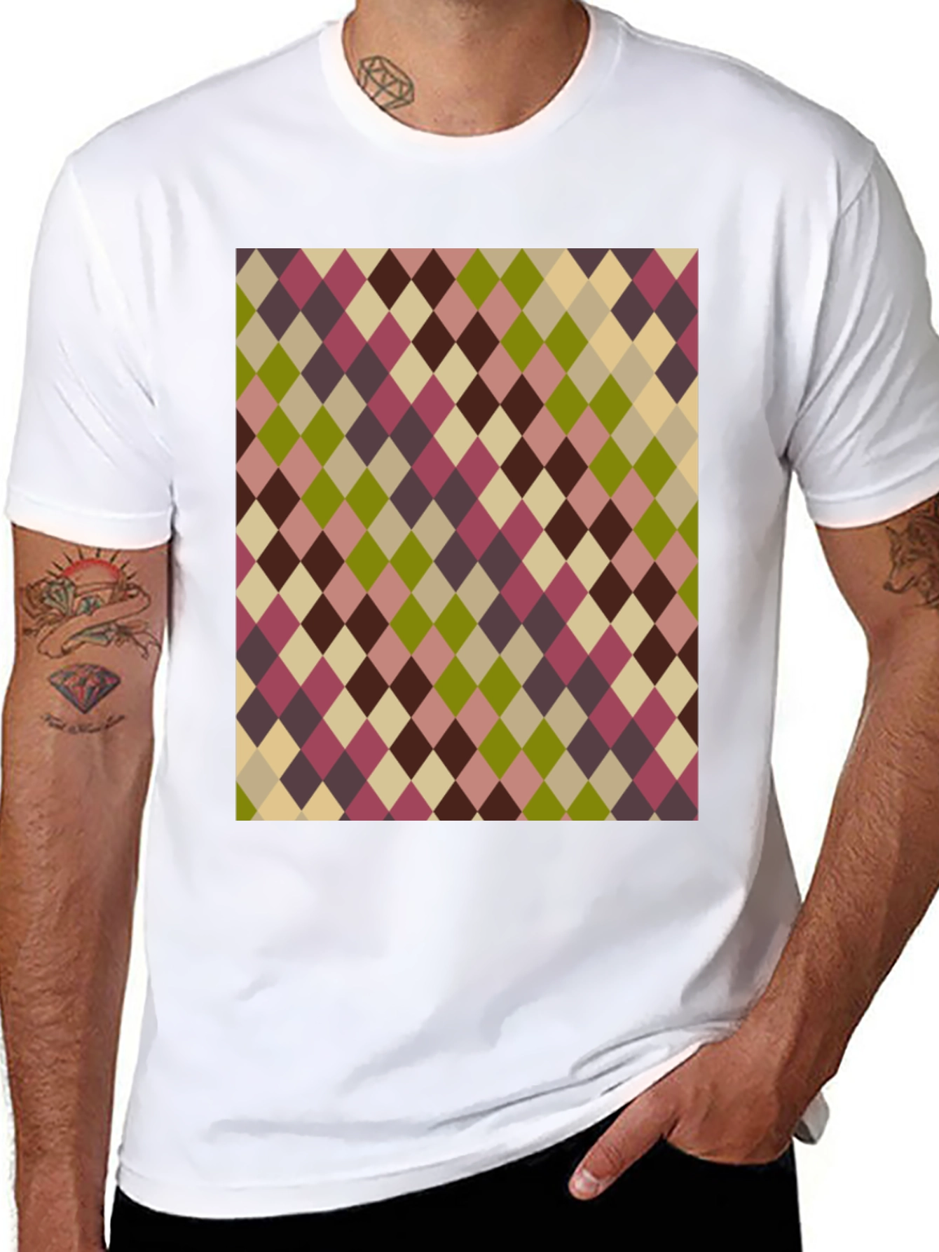Retro Argyle Pattern Black T-Shirt