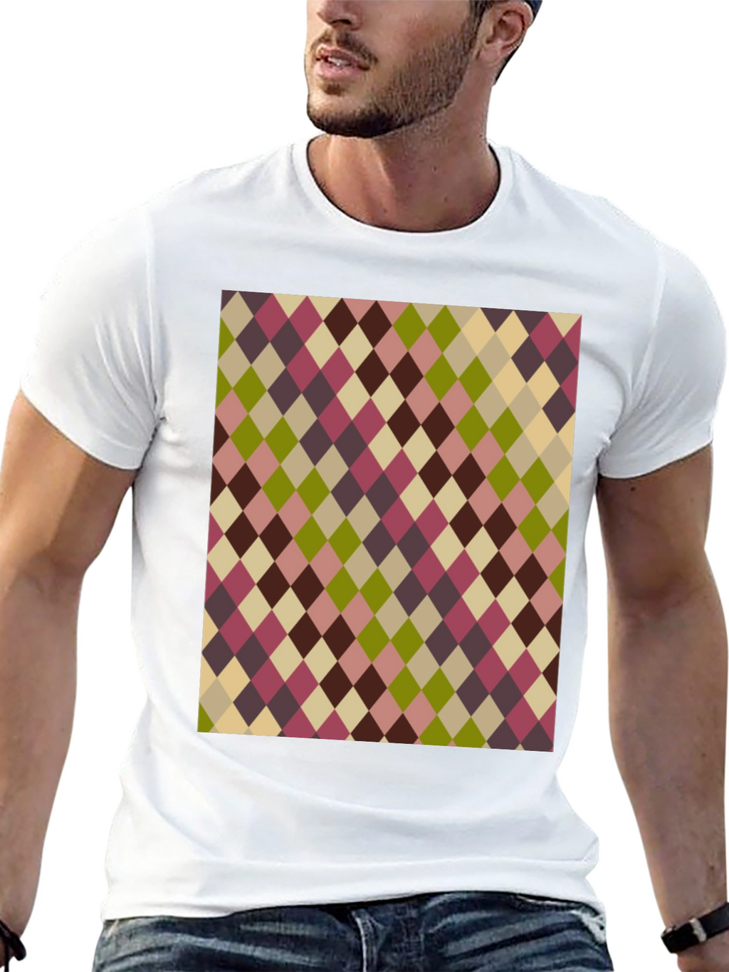 Retro Argyle Pattern Black T-Shirt
