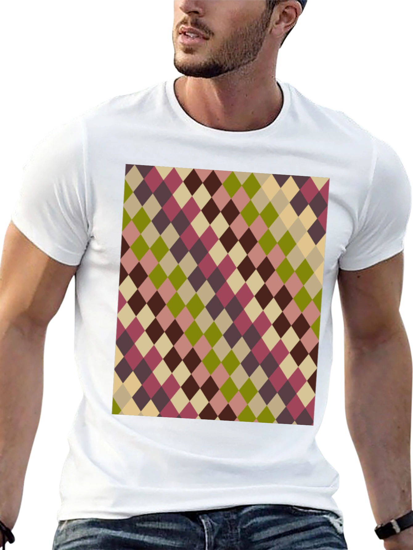 Retro Argyle Pattern Black T-Shirt