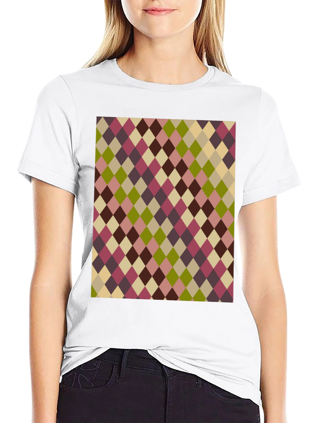 Retro Argyle Pattern Black T-Shirt
