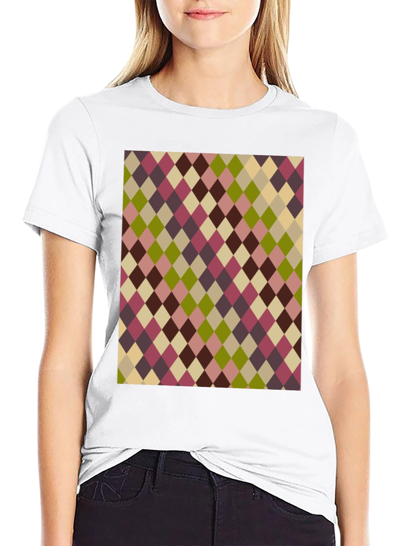 Retro Argyle Pattern Black T-Shirt