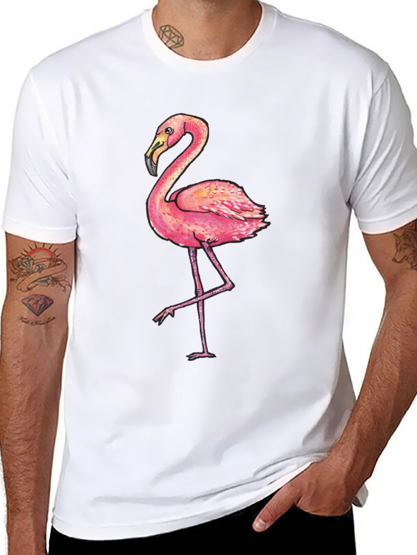 Flamingo Graphic Tee - Mens Black Cotton T-Shirt