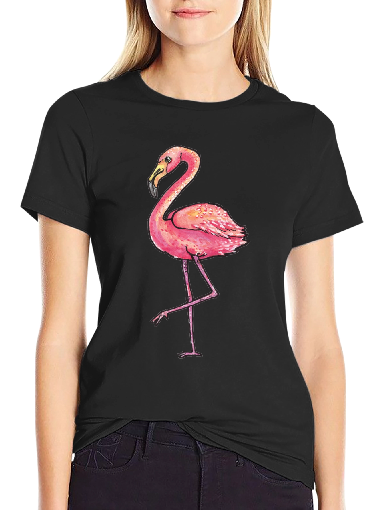 Flamingo Graphic Tee - Mens Black Cotton T-Shirt