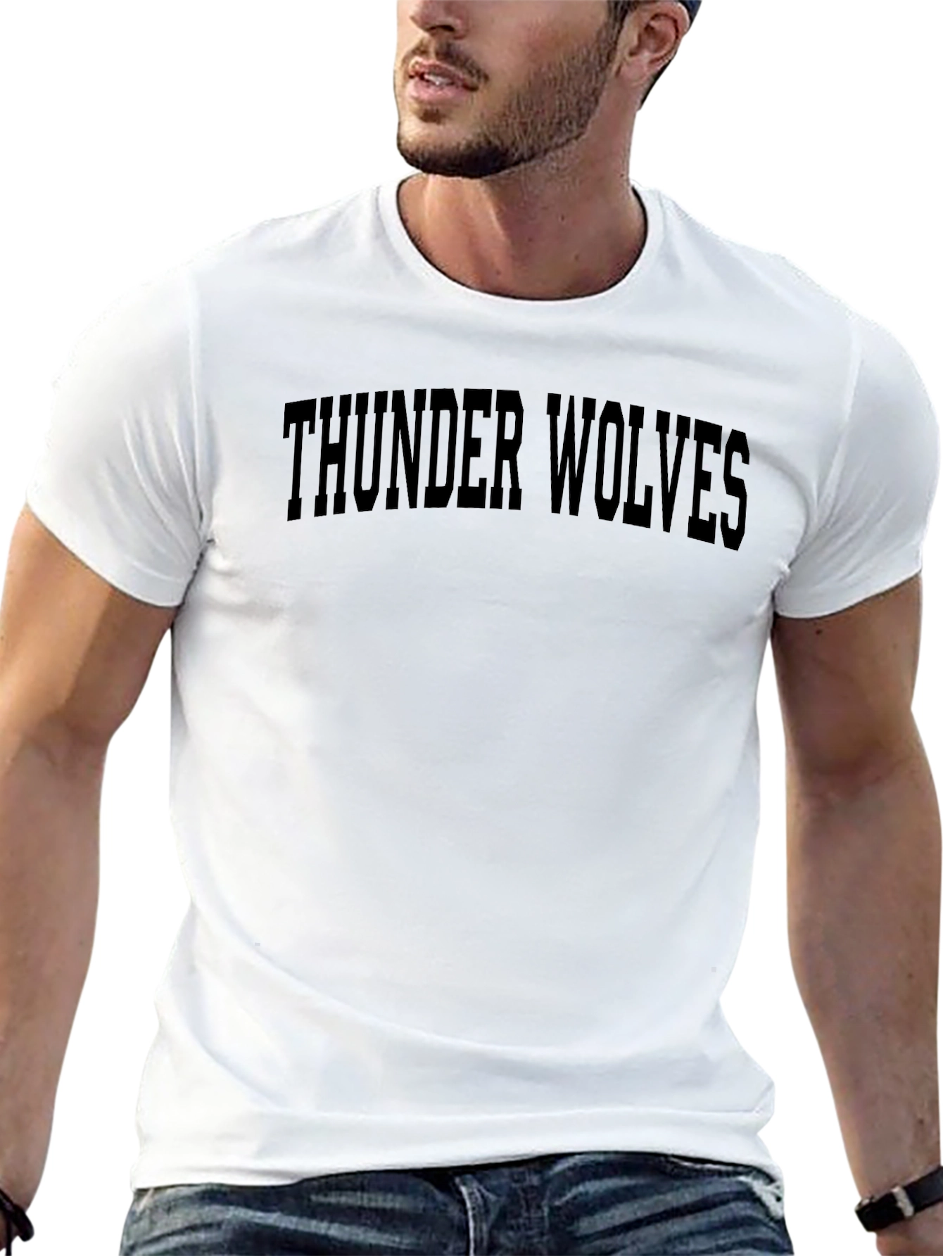 Thunder Wolves Graphic T-Shirt - Black Crew Neck Tee