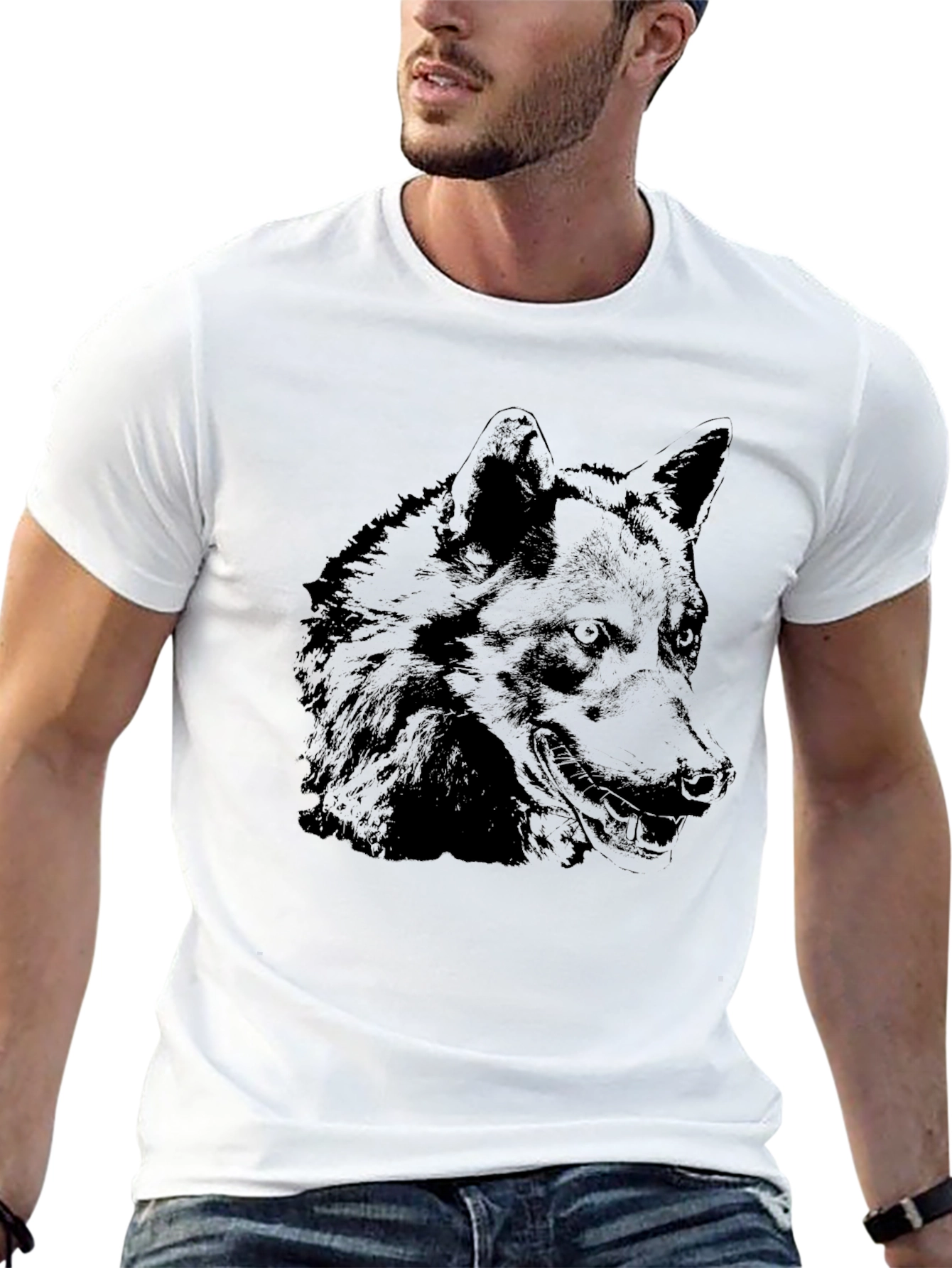 Black Wolf Graphic Tee - Cool Canine Design