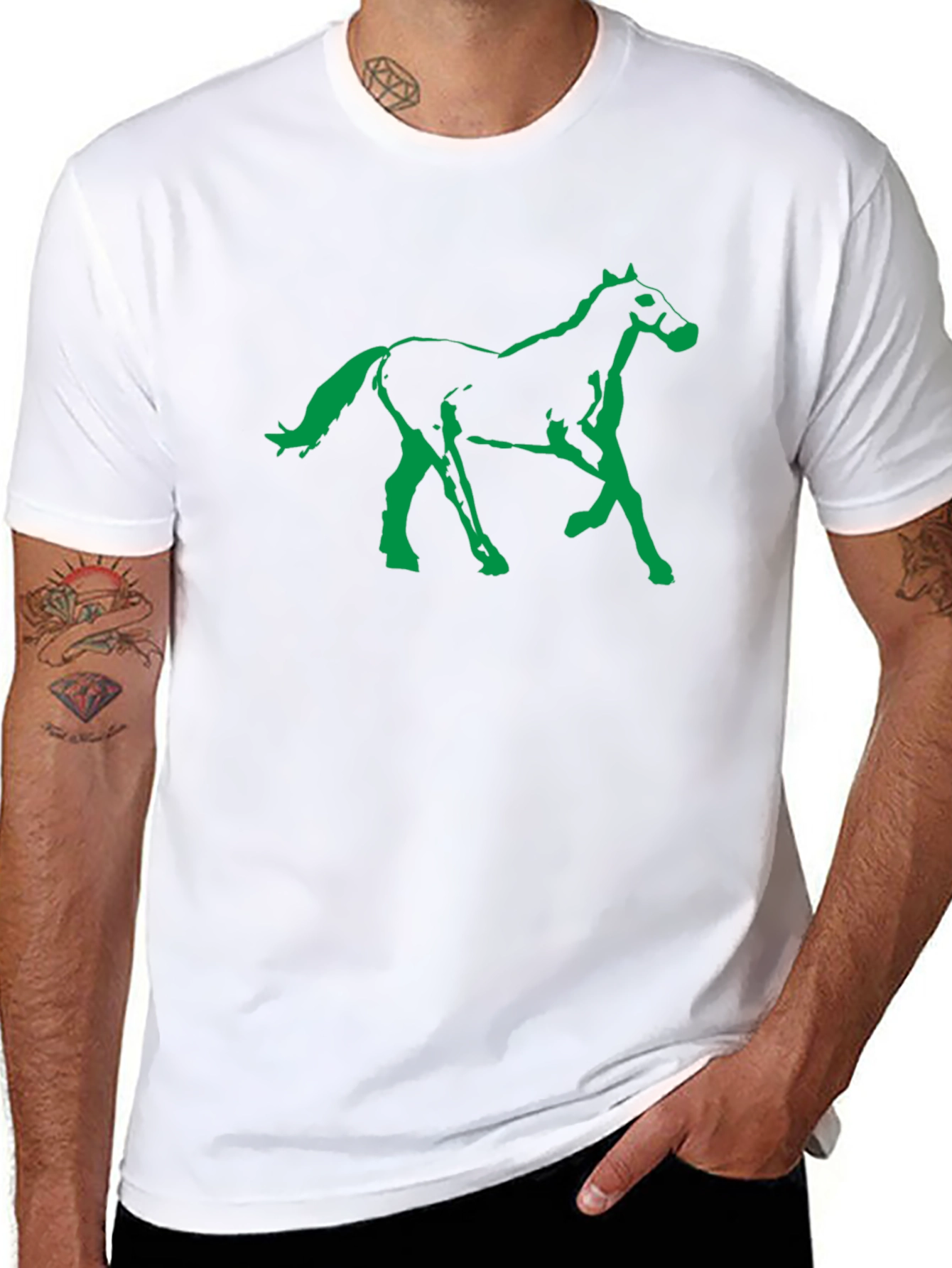 Black T-Shirt with Green Horse Graphic