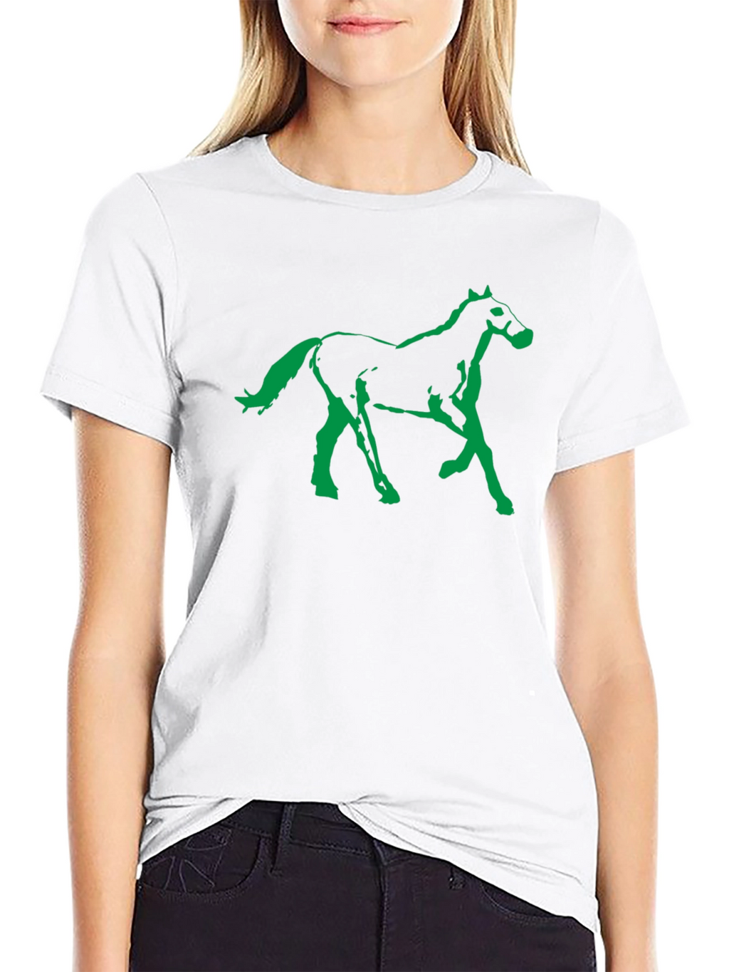 Black T-Shirt with Green Horse Graphic