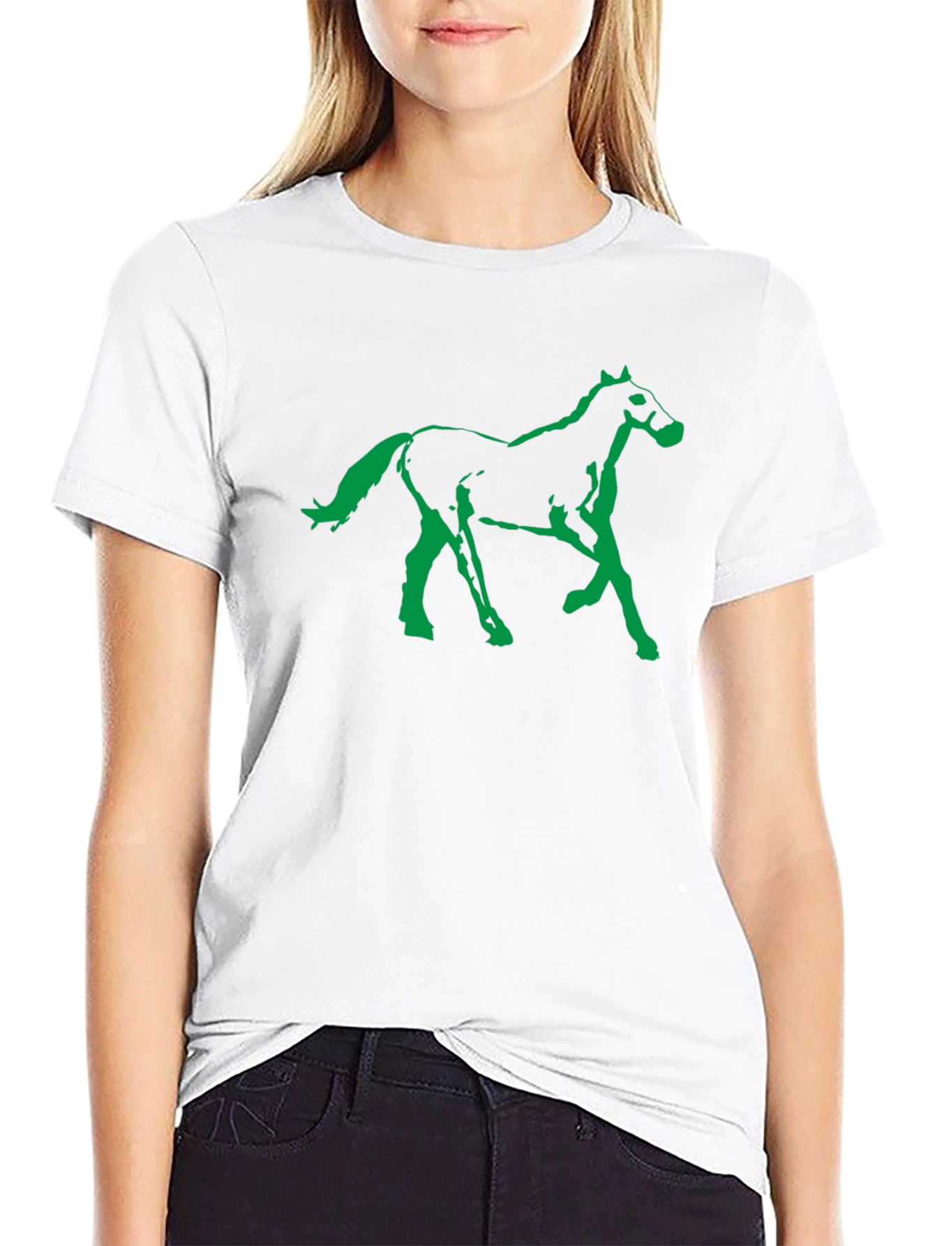 Black T-Shirt with Green Horse Graphic