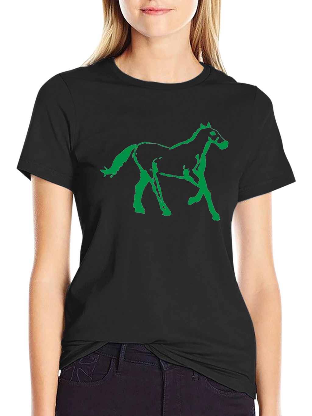Black T-Shirt with Green Horse Graphic