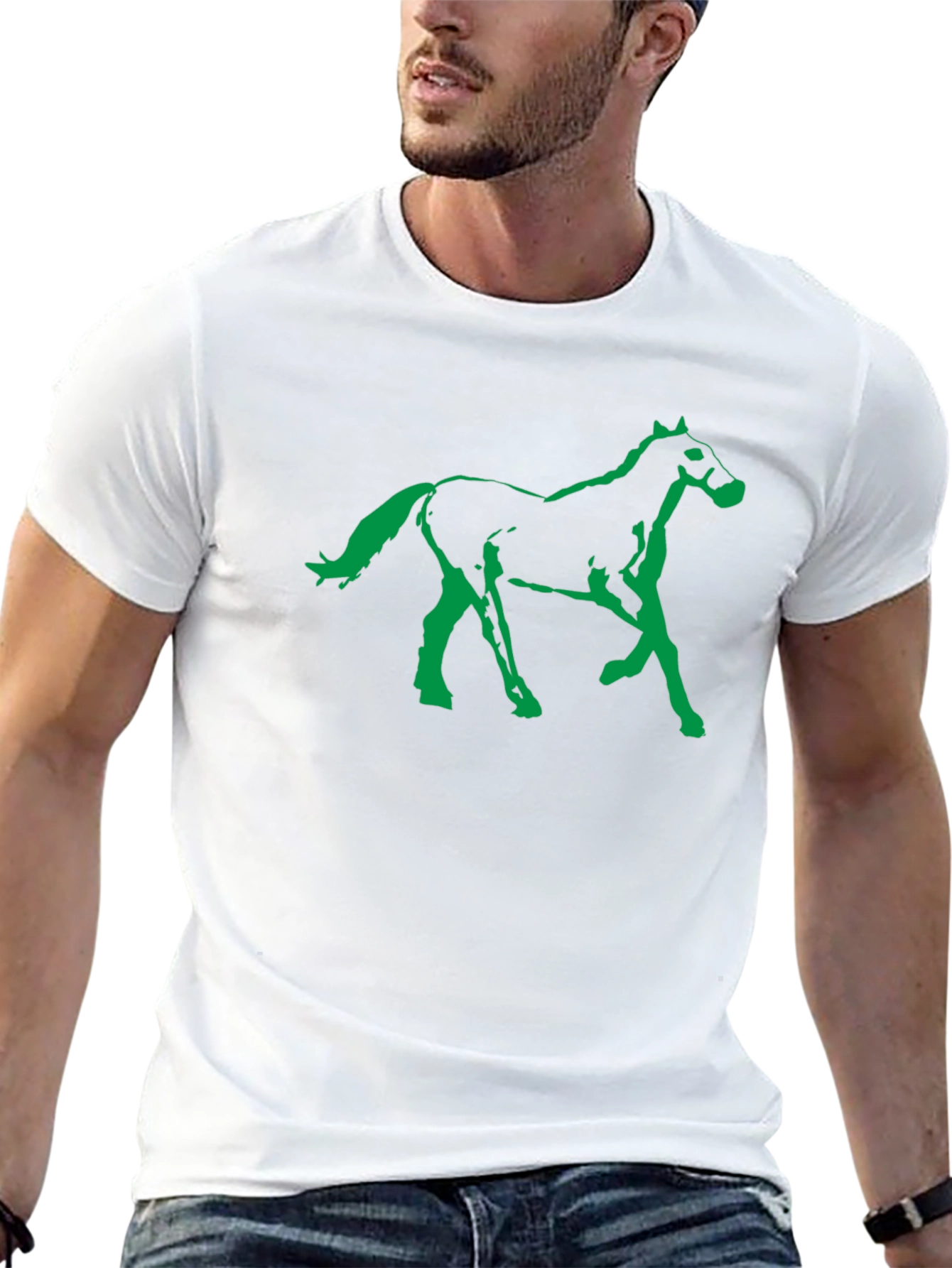 Black T-Shirt with Green Horse Graphic