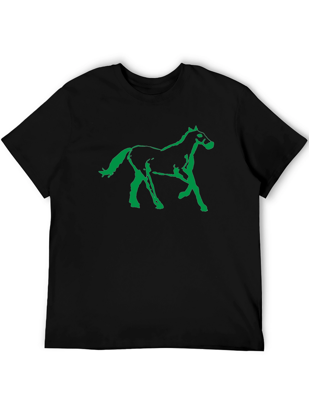 Black T-Shirt with Green Horse Graphic