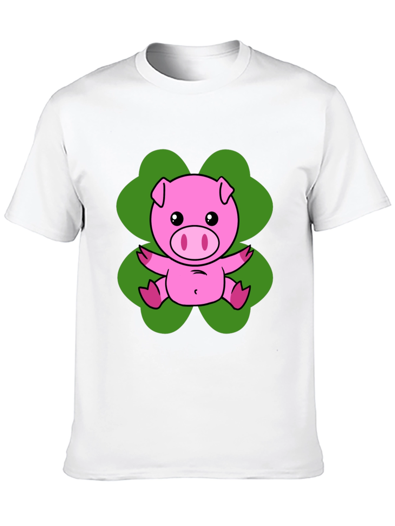 Lucky Pig T-Shirt - Cute Cartoon Pig on Clover