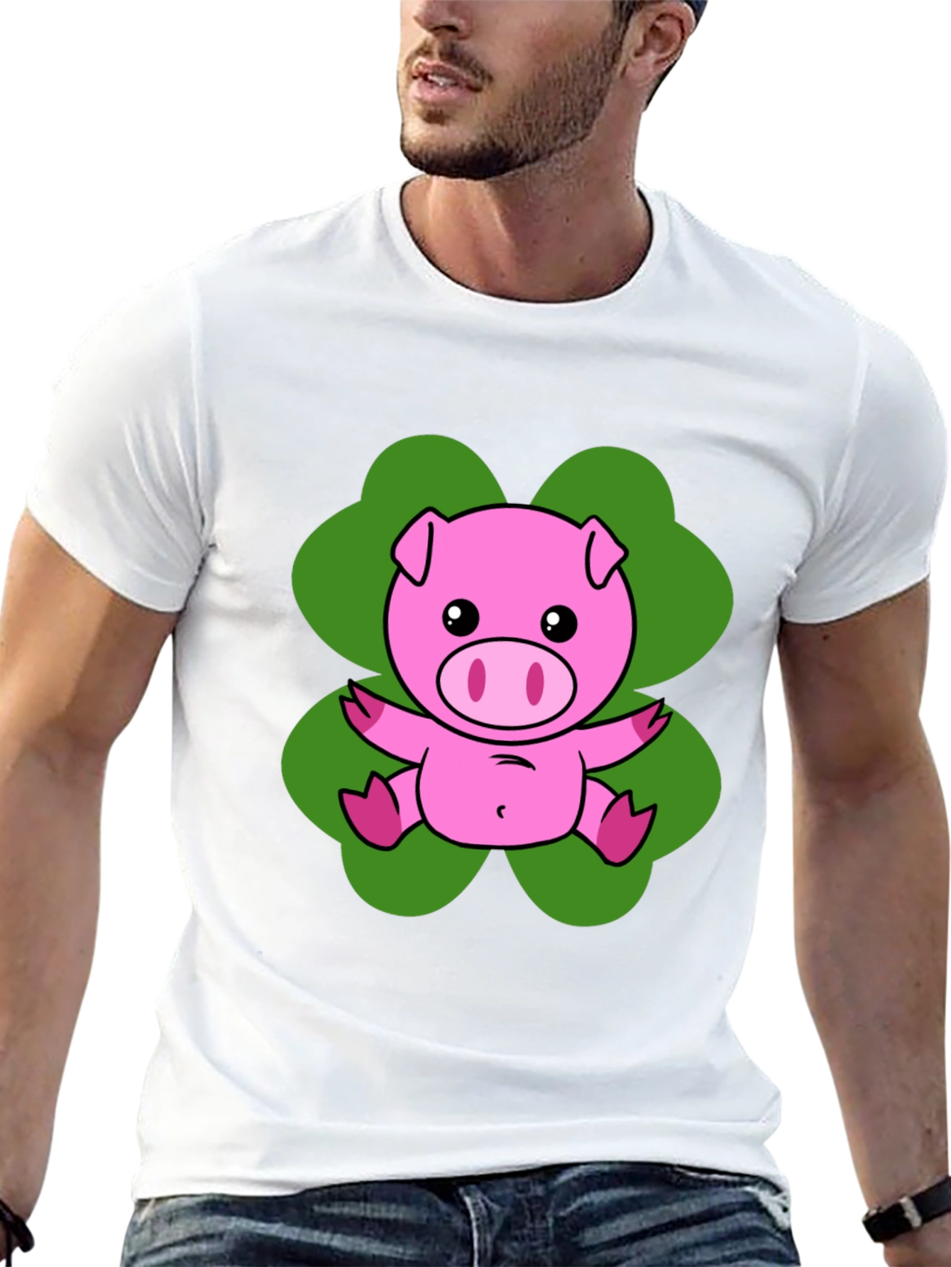 Lucky Pig T-Shirt - Cute Cartoon Pig on Clover
