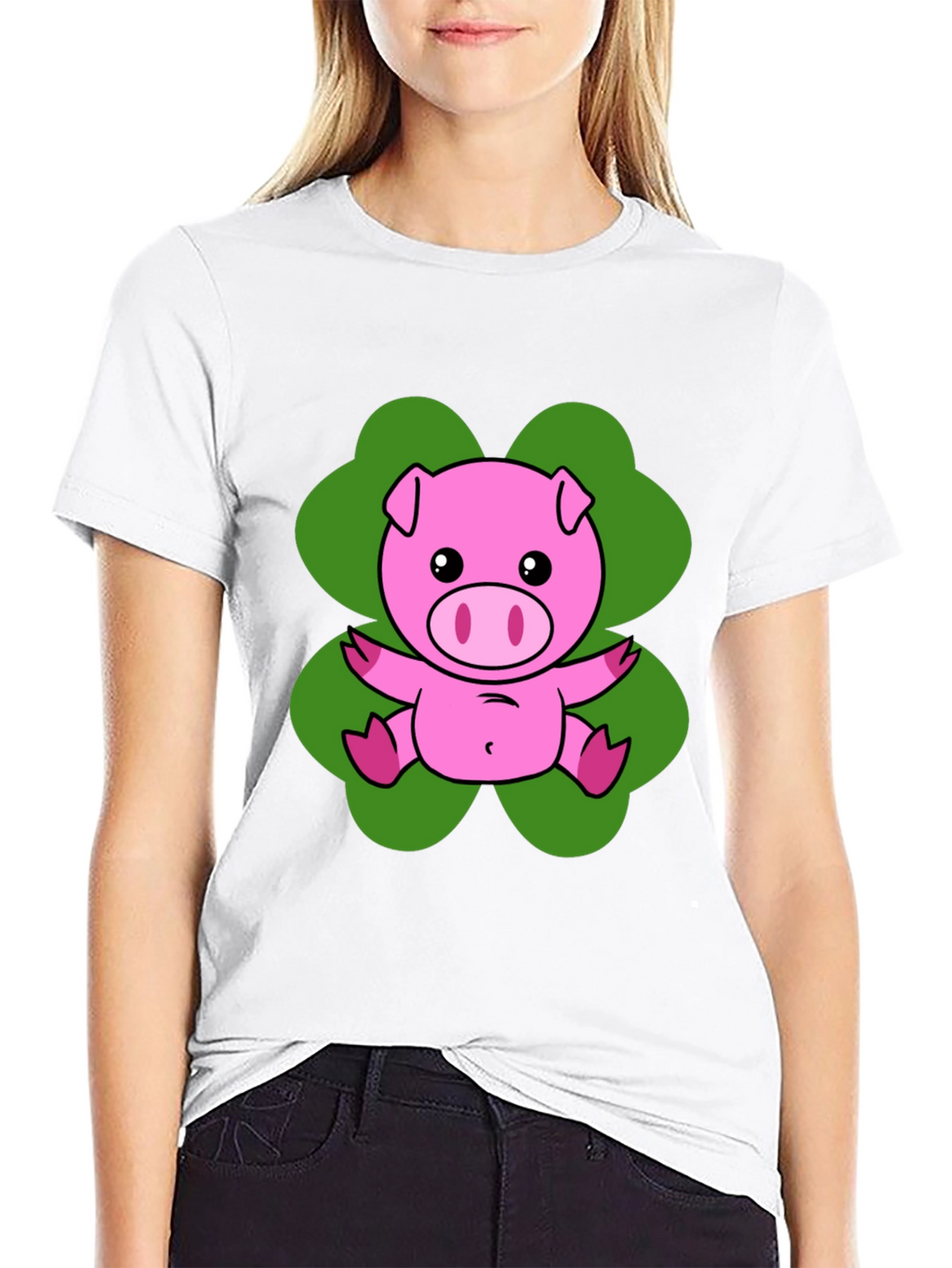 Lucky Pig T-Shirt - Cute Cartoon Pig on Clover