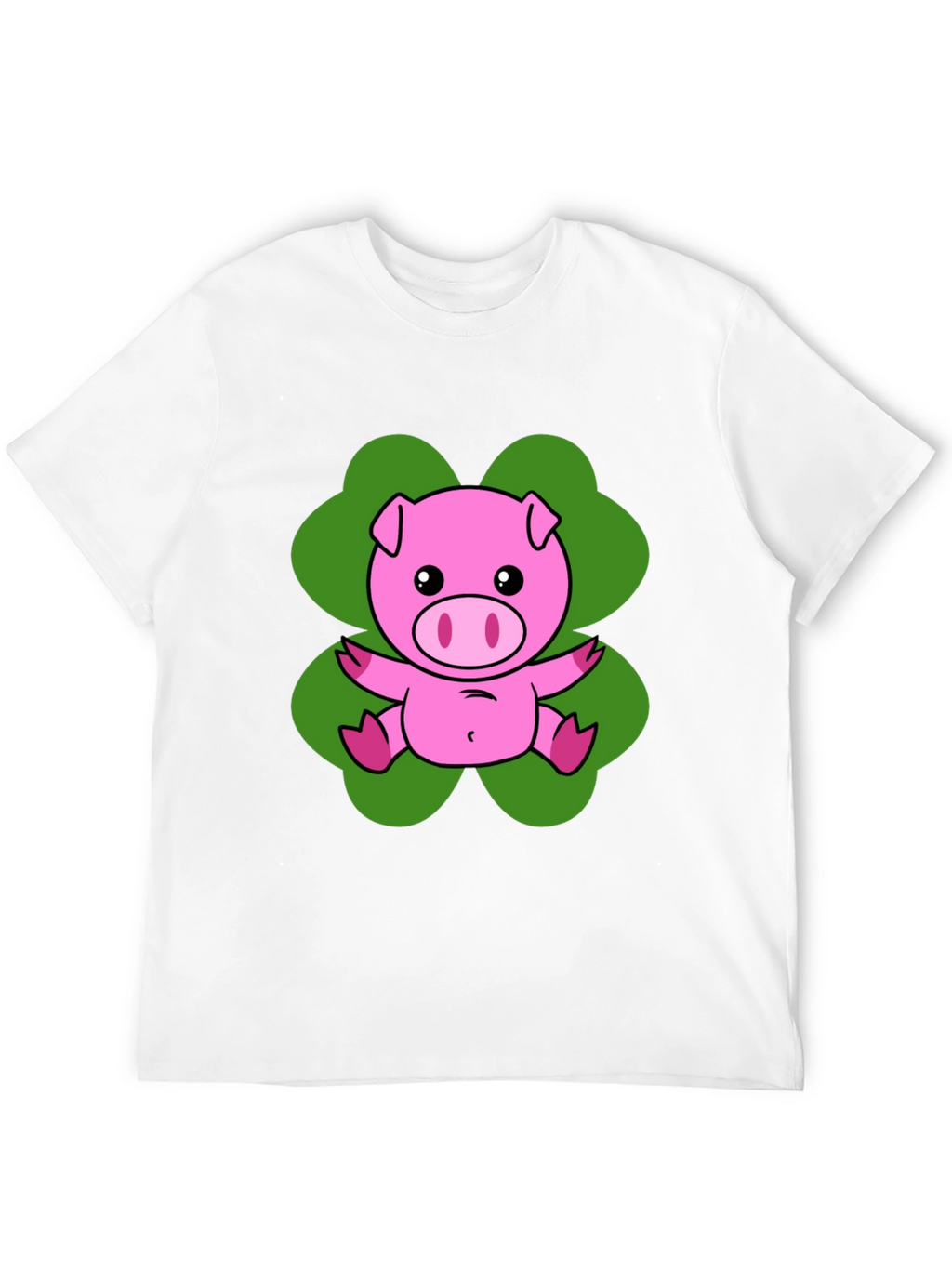 Lucky Pig T-Shirt - Cute Cartoon Pig on Clover