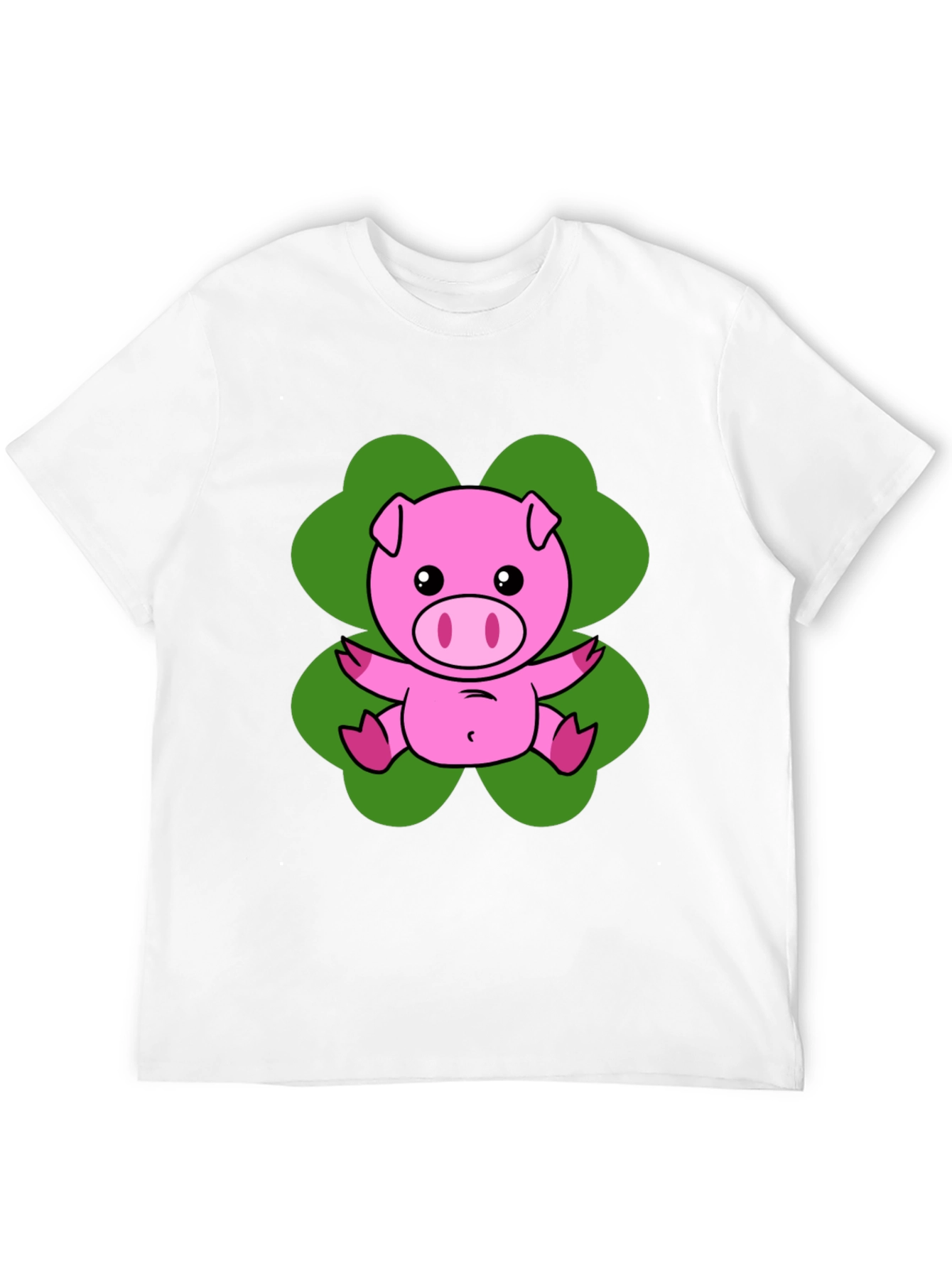 Lucky Pig T-Shirt - Cute Cartoon Pig on Clover