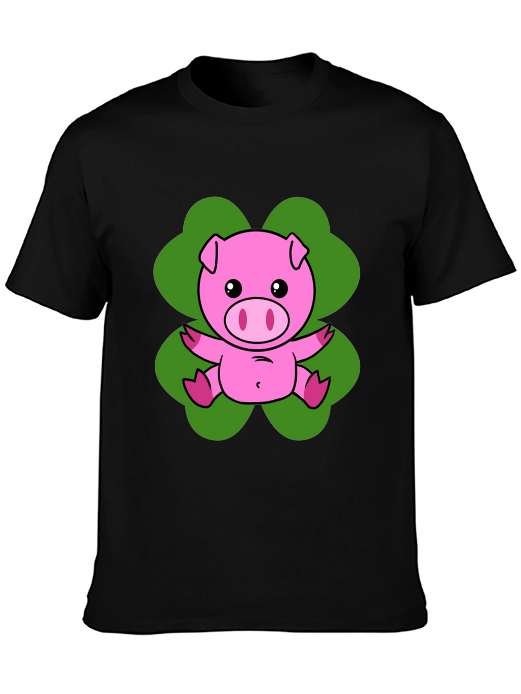 Lucky Pig T-Shirt - Cute Cartoon Pig on Clover