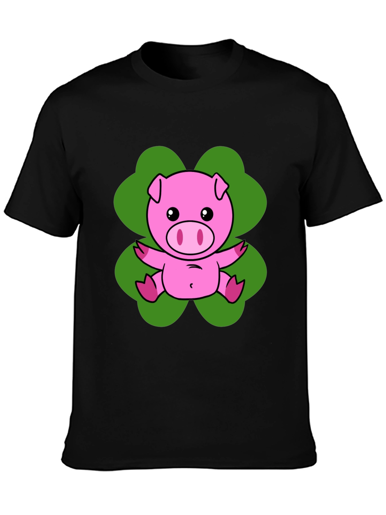 Lucky Pig T-Shirt - Cute Cartoon Pig on Clover